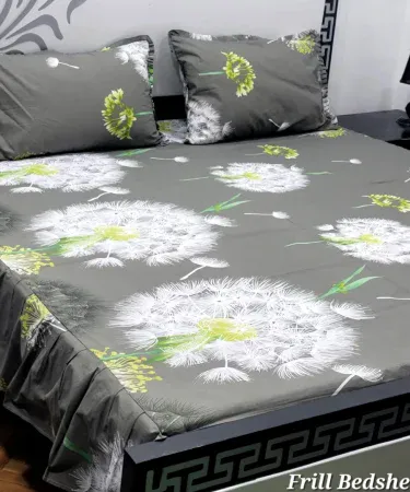 Luxurious King Size Frill Bedsheet – Pure Cotton with Two Pillow Covers – premium cotton frill bedsheet from Khareedo