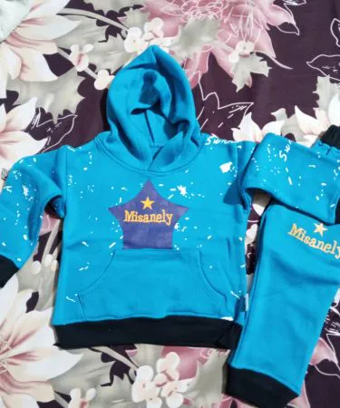 2pc fleece winter tracksuit for kids – hoodie and trousers set in blue and pink, suitable for ages 8 months‑5 years