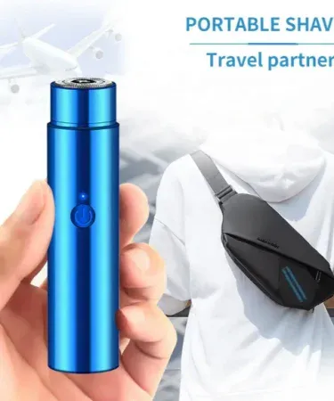 Mini Electric Shaver Multifunctional USB Charging Waterproof Pocket Razor – Blue/Black, imagecaption=Compact USB‑rechargeable waterproof mini electric shaver available at Khareedo & Kharedo Pakistan.