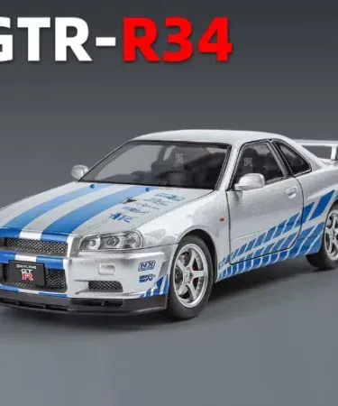 1:24 Nissan GTR R34 Skyline diecast model – detailed JDM sports car replica with metal alloy body, pull‑back, light & sound, openable doors , imagecaption=Premium 1:24 scale Nissan GTR R34 Skyline diecast model – perfect for collectors and JDM fans, available with Khareedo | Kharedo Check‑on‑Delivery service ,