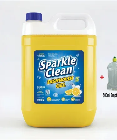 Sparkle Clean Dishwash Gel 5 L bottle with Lemon & Orange fragrance, includes free 500 ml dropper bottle