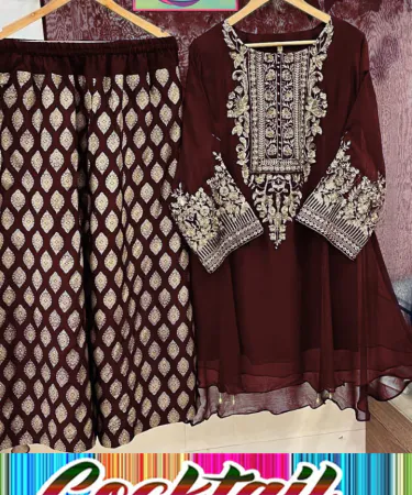 Embroidery shirt with printed chiffon trouser and plain dupatta – 3‑piece ethnic set for women