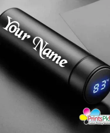 LED water bottle with customized name glowing in vibrant colors, personalized with a name inscription