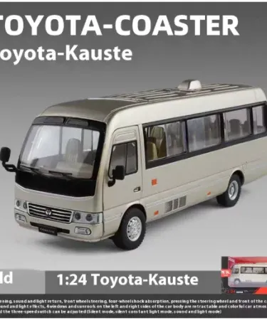 1:24 Coaster Miniature Bus Diecast Model – alloy metal toy with openable doors, sound & light features, pull‑back action, realistic interior, white and black color options