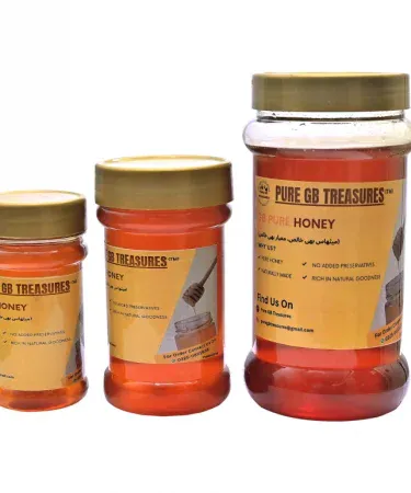 Pure Gilgit Baltistan Organic Honey 200 ml jar – raw mountain honey, no preservatives, natural floral flavor, packaged by Khareedo & Kharedo, imagecaption=Pure Gilgit Baltistan Organic Honey – 200 ml jar of 100 % natural raw mountain honey, perfect for tea, desserts and cooking.