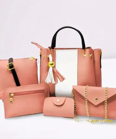 5 pcs high quality synthetic leather shoulder bags with soft stuffing and long strap displayed on a white background