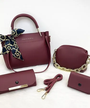 4 piece high quality synthetic leather shoulder bag set with long strap, soft stuffed interior, size L8×W12