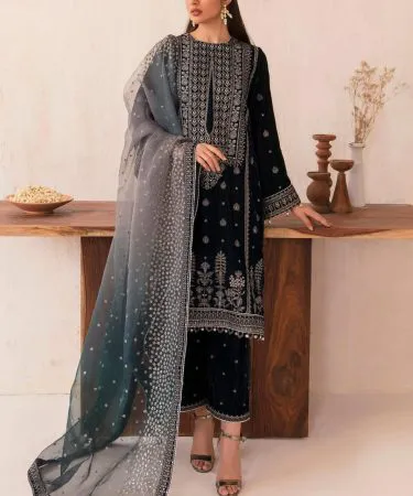 Jazmin Luxery Velvet Collection 3PC Unstitched Suit with Embroidered Details and Digital Print Shawl**