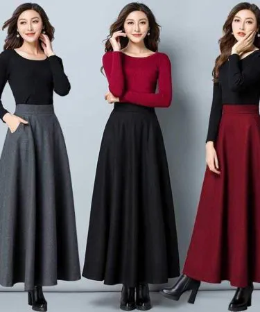 Ladies Long Pocket Skirt in soft cotton with adjustable belt and side pockets, imagecaption=Elegant Ladies Long Pocket Skirt – Available in Maroon, Black, Grey & Navy at Khareedo/Kharedo,