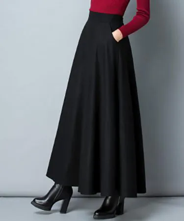 Ladies Long Pocket Skirt in soft cotton with adjustable belt and side pockets, imagecaption=Elegant Ladies Long Pocket Skirt – Available in Maroon, Black, Grey & Navy at Khareedo/Kharedo,