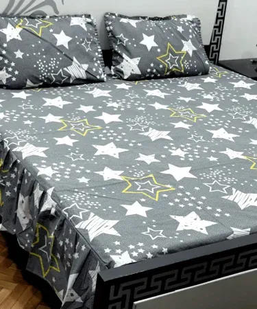 Luxurious King Size Frill Bedsheet pure cotton with cartoon print and two matching pillow covers for kids room