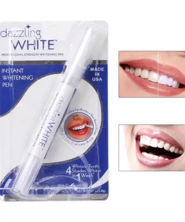 Instant teeth whitening pen with sleek white design and dental gel tip for fast stain removal, imagecaption=Dazzling White Teeth Whitening Pen – Easy to use, instant tooth bleaching for a brighter smile.