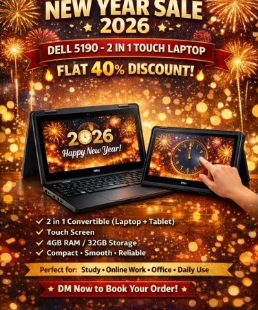 Dell 5190 2-in-1 Touch Chromebook – 11.6” HD touchscreen, 4GB RAM, 32GB storage, Android apps support, convertible laptop/tablet, long battery life, front and rear cameras, lightweight design, perfect for students and professionals in Pakistan