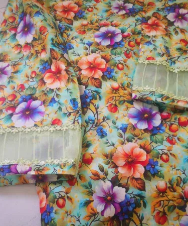 Elegant green floral design lawn suit by Bin Saeed – digital print, long dress , imagecaption=Green floral digital print lawn suit from Bin Saeed, available on Khareedo | Kharedo ,