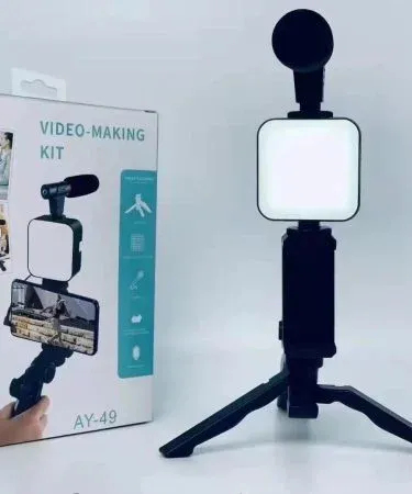 All‑in‑one video making kit with wireless remote, tripod, microphone, LED light and mobile holder