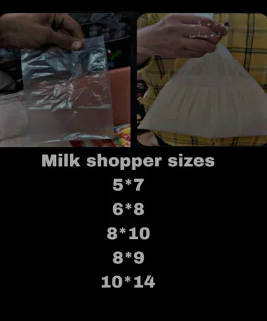 Plastic shopper bags in various sizes (5×7, 6×8, 8×10, 8×9, 10×14 cm) for milk, tea, juice and food packaging – bulk per kg,