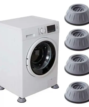 4‑piece anti‑vibration washer foot pad set made of TPR material, gray color, showing top and bottom diameters, height and non‑slip surface, ideal for washing machines and dryers in Pakistani homes, imagecaption=4 pcs Washer Foot Pad Anti‑Vibration Pads – non‑slip, shock‑absorbing support for washers & dryers.