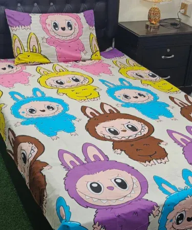 Labubu Doll Single Cotton Kids Bedsheet – vibrant doll print on soft cotton for boys and girls bedroom