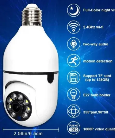 1080P Full HD WiFi Smart CCTV Camera with 360° rotating bulb design, night vision and two‑way audio – perfect for indoor and outdoor home security