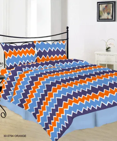 Pure Cotton King Size Double Bedsheet Set with cream background and peach floral print, 88 x 105 in flat sheet plus 2 matching pillow covers