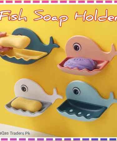 Fish shaped self‑adhesive wall‑mounted soap box with double‑layer drainage for bathroom