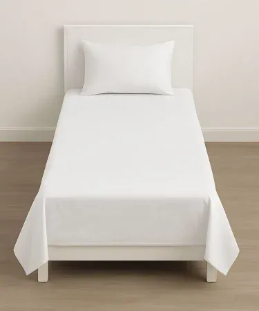 Premium white 100% cotton king size and single bedsheet set with flat sheet and two pillow covers, imagecaption=Elegant white cotton bedsheet set perfect for hotels, hospitals, and home bedrooms,