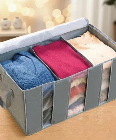 Foldable wardrobe with clear window and built‑in dividers – compact transparent storage organizer for clothes