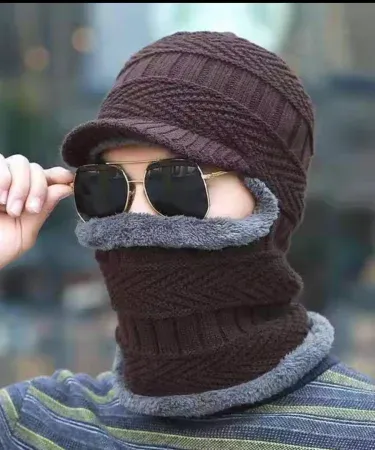 Men and women winter stretchy knitted hat with full face balaclava – soft velvet beanie, imagecaption=Winter stretchy knitted hat and balaclava – perfect for cold weather protection.