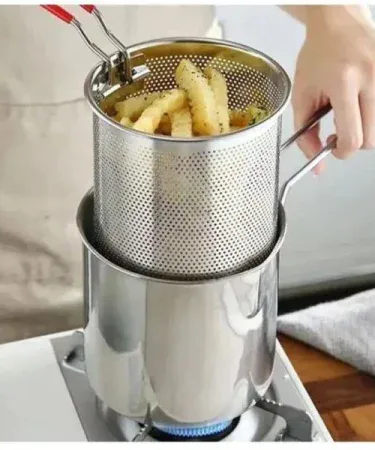 Stainless steel deep fryer frying pot with strainer 1.2 L capacity – perfect for kitchen and outdoor frying