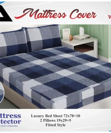 Luxury Premium Waterproof Mattress Protector with 2 Pillow Covers – King Size – Printed Design, imagecaption=King‑size printed waterproof mattress protector with matching pillow covers,