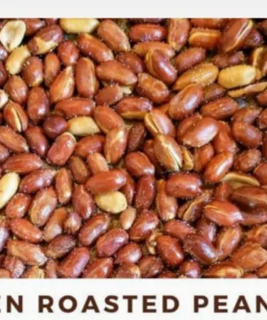 Oven roasted peanuts 250g fresh packaged in a clear bag with crunchy peanuts visible