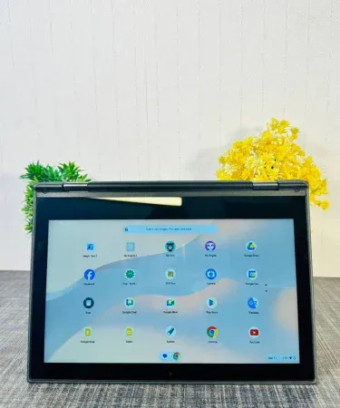 Lenovo 300e 2-in-1 Touch Chromebook 11.6 inch HD touchscreen with keyboard and stylus, showing its sleek lightweight design for students and professionals.