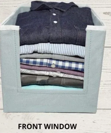 Grey non‑woven Shirt Stacker Front Open Window Organizer for wardrobe organization, imagecaption=Shirt Stacker Front Open Window Organizer – keep your shirts neat and accessible.