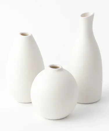 handmade white matte plaster of paris decorative vase set three pieces, lightweight POP vases for home décor, perfect for dry flowers and photography