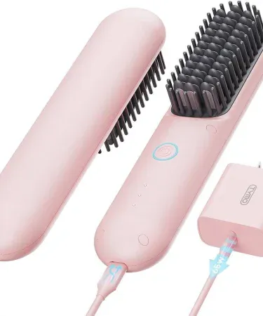 Wireless cordless hair straightening brush for women with negative ion technology, mini travel hot comb, USB rechargeable,