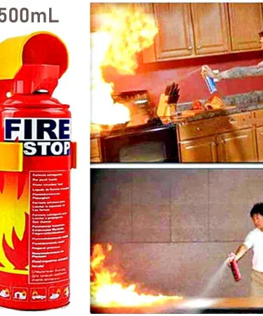 Fire Stop Spray 500 ml portable fire extinguisher bottle – non‑toxic foam, imagecaption=Fire Stop Spray 500 ml – Non‑Toxic, Ozone‑Friendly Portable Fire Extinguisher for Home & Vehicle Safety,