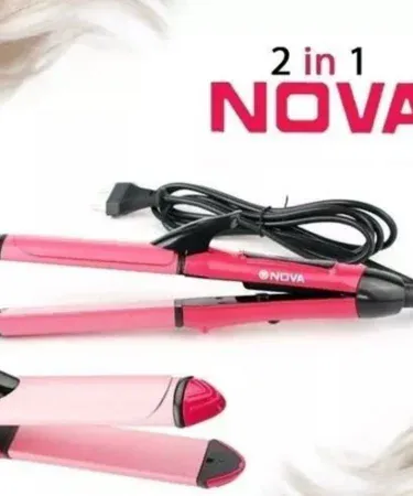 2‑in‑1 Professional 2025 Hair Straightener & Curler with nano‑ceramic plates, sleek black design, showing both straightening and curling functions