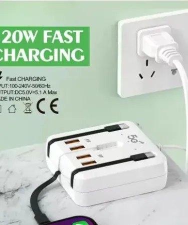 120W 4‑Port Desktop Charger Adapter with USB‑C fast charging ports, compact design for home and travel