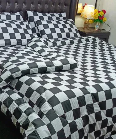 6 pcs pure cotton printed Vicky Razai set king size bedsheet with quilted Razai and pillow covers , imagecaption=Premium King Size Cotton Vicky Razai Set – 6 Pieces – Khareedo | Kharedo ,