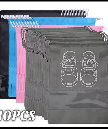 10 Pic waterproof transparent shoe pouch with woven printed design – perfect for travel and storage