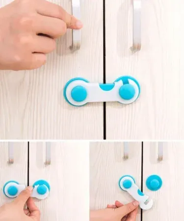 Blue plastic child safety lock for drawers, cabinets and fridge – 9.5 cm, lightweight design, perfect for toddler proofing