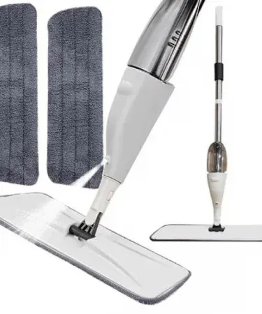 Water Spray Mop flat spray mop with microfiber pad and refillable bottle for efficient floor cleaning, imagecaption=Flat microfiber spray mop with 360° spray coverage and machine‑washable pad – perfect for all floor types.