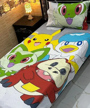Pure Comfort 100% cotton single kids cartoon printed bed sheet – soft, colorful, perfect for children’s rooms, imagecaption=Kids enjoying a cozy night on the Pure Comfort 100% cotton cartoon printed single bed sheet.,