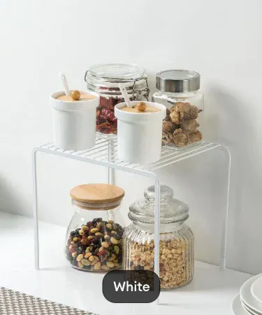 2‑Tier Metal Storage Rack Set – Large and Small, Black and White, multipurpose kitchen and bathroom organizer