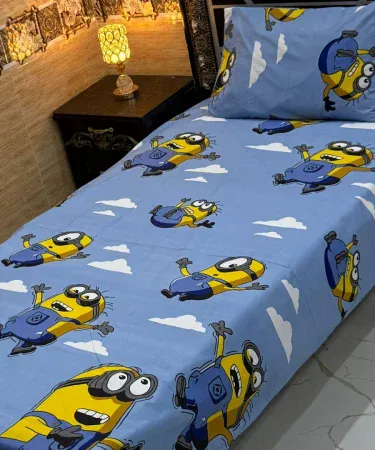 Pure Comfort 100% cotton single kids bed sheet with colorful cartoon print, soft breathable fabric for a cozy night’s sleep.
