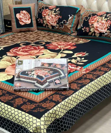 4‑Piece 3D Crystal Cotton King Size Bedsheet Set with 2 Pillows and Cushion Cover – Luxury Double Bed Linen – Khareedo, imagecaption=Premium 4‑piece 3D crystal cotton bedsheet set for king‑size double beds, featuring two matching pillow covers and one cushion cover, available on Khareedo & Kharedo.