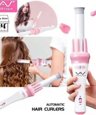 Automatic 360° Rotating Hair Curler with Ceramic Heat Wand – White & Pink , imagecaption=Automatic Hair Curler Spin 360° Rotating Styling Roller – Khareedo ,