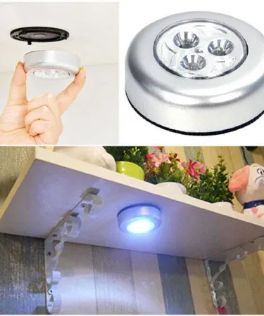 3‑Tap LED Light battery‑operated night lamp for kitchen cabinets and outdoor use, imagecaption=Compact peel‑and‑stick 3‑Tap LED night light – perfect for cabinets, closets, and outdoor lighting.