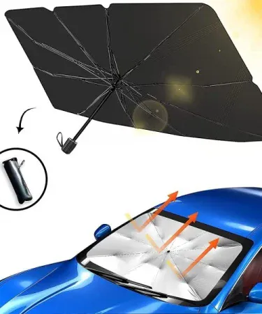 Foldable Car Windshield Umbrella Sunshade providing UV protection and heat reduction for vehicle windshields