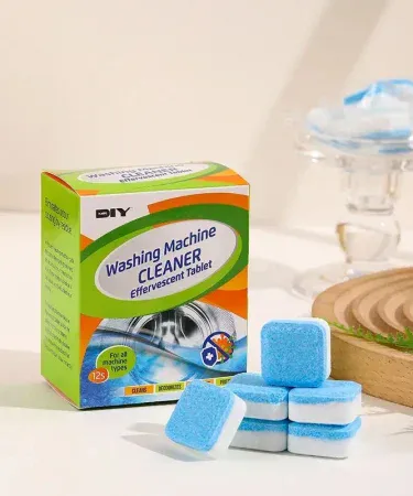 12 pcs washing machine detergent cleaner deep cleaning tablets for front loader & top load washer, imagecaption=Pack of 12 deep cleaning tablets suitable for front‑loader and top‑loader washing machines,